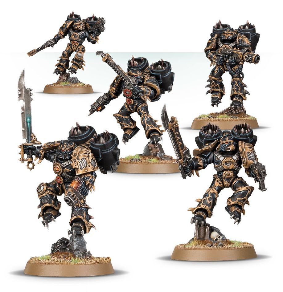 Boîte de figurines Raptors du Chaos pour Warhammer 40K, avec 5 miniatures dynamiques et armées.