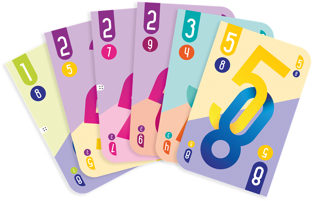 Boîte du jeu Dnüp verte et noire avec cartes au centre et chiffres colorés, indiquant 2 à 5 joueurs, 15 minutes et dès 8 ans.
