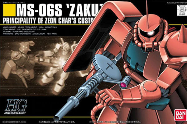 Modèle Gunpla HG 1/144 MS-06S Zaku II rouge, version Char Aznable de Mobile Suit Gundam, figurine articulée Bandai.