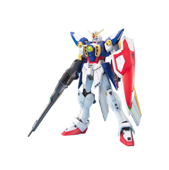 Gunpla MG 1/100 Wing Gundam TV version avec Buster Rifle et bouclier rouge, modèle articulé Bandai.