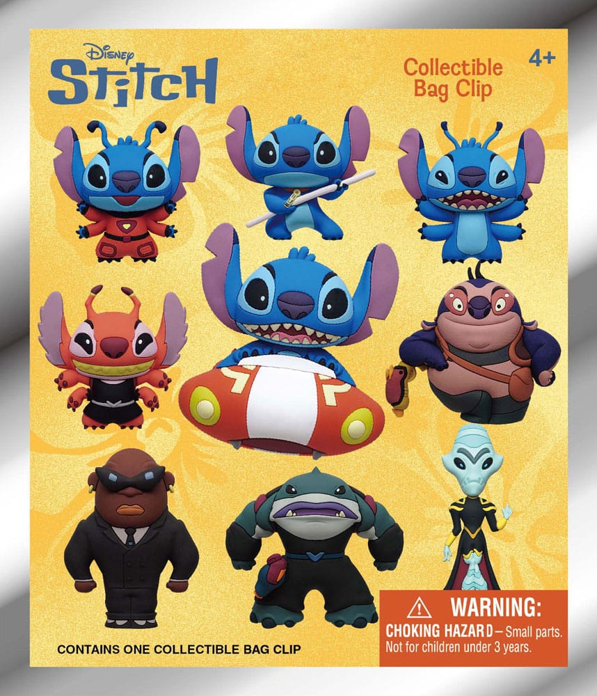 Disney Stitch in Space Collectible Bag Clip avec plusieurs personnages chibi Stitch et aliens, vendu en sachet mystère.