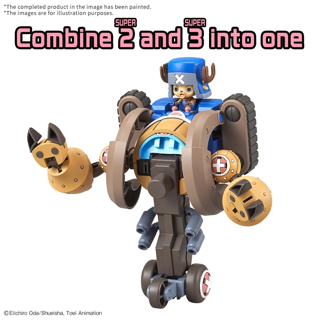 Set One Piece Chopper Robo Super Vol.2 Heavy Armor et Vol.3 Horn Dozer avec Chopper dans deux véhicules mécaniques à assembler.