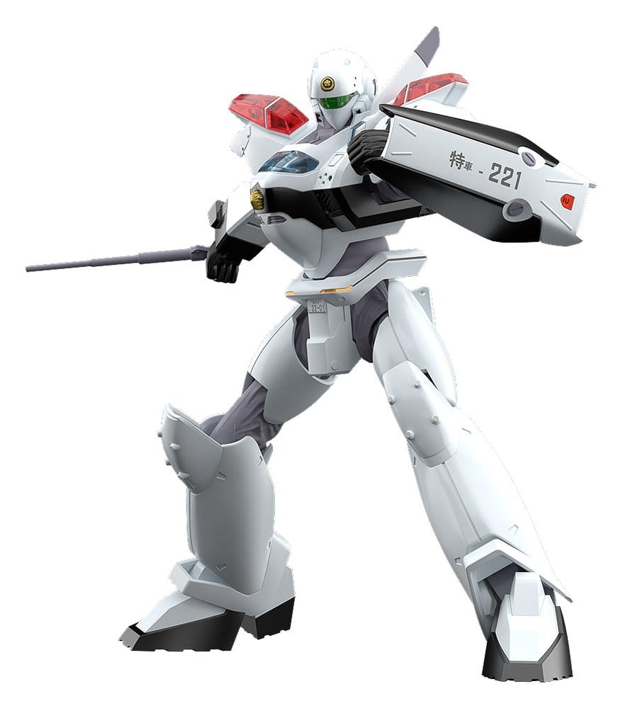 Plastic Model Kit MODEROID Patlabor 2 The Movie AV-2 Valiant 1/60 de 13 cm, mecha blanc avec bouclier 221 et arme.