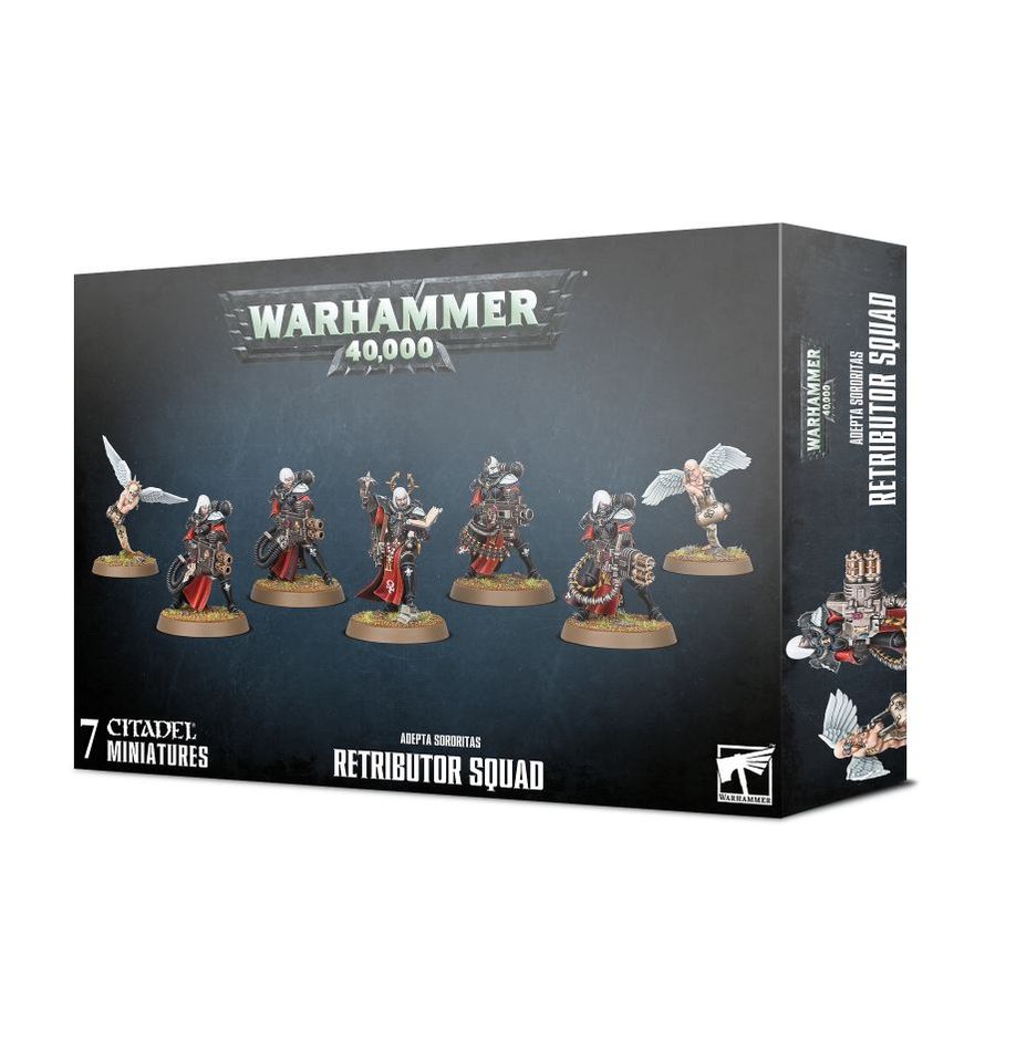 Boîte Warhammer 40K – Escouade de Rédemptrices de l’Adepta Sororitas, figurines armées d’armes lourdes pour purifier l’Imperium par le feu et la foi.