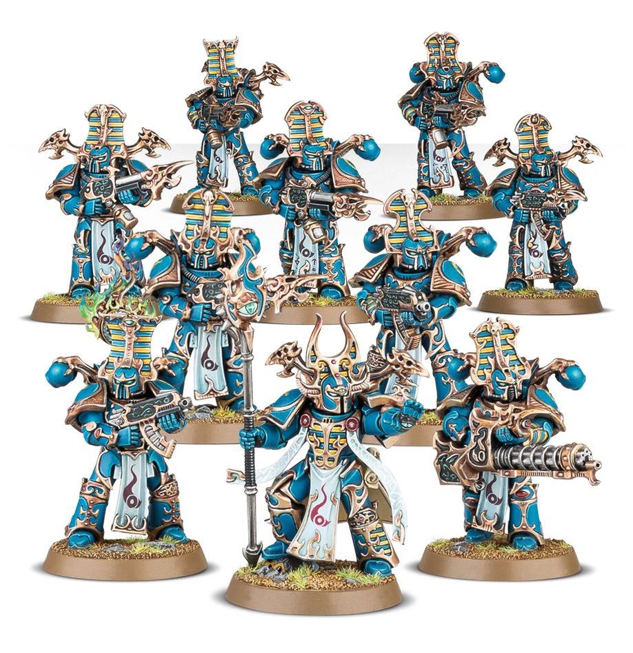 Boîte de figurines Rubric Marines pour Warhammer 40K, avec 10 guerriers ensorcelés et un Aspiring Sorcerer.