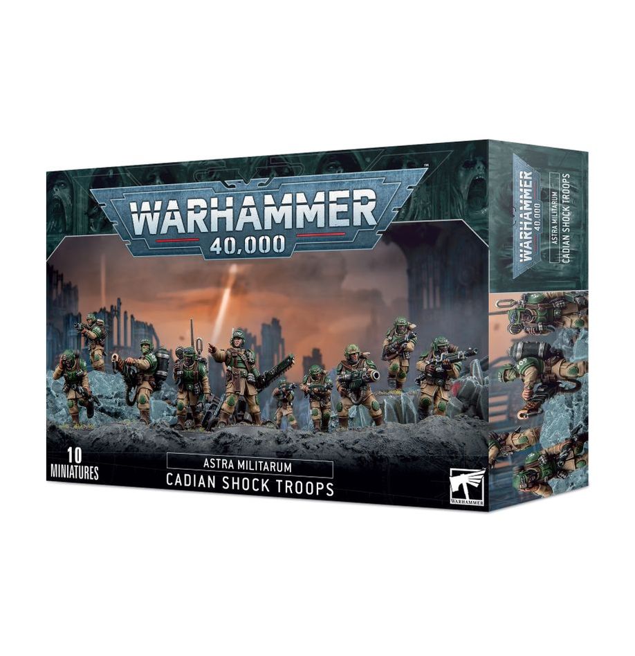 Boîte de figurines Troupes de Choc Cadiennes pour Warhammer 40K, soldats d'élite de l'Astra Militarum.