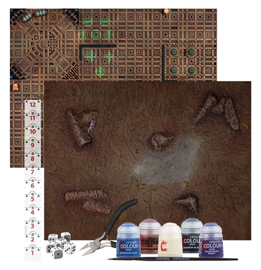 Coffret d’initiation Warhammer 40,000 Introductory Set, avec figurines Space Marines et Tyranides, peintures Citadel et accessoires pour débuter.