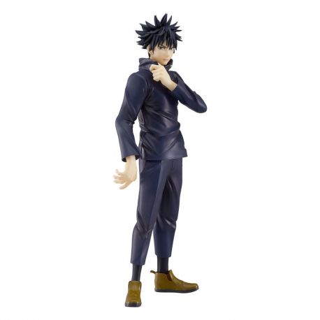 Figurine Megumi Fushiguro de Jujutsu Kaisen, collection Pop Up Parade par Good Smile Company, en uniforme noir avec cheveux en bataille, sur socle transparent.