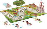 Boîte du jeu Attrape Monstres avec enfants aventuriers poursuivant des monstres près d’un château, illustration colorée et familiale.