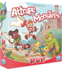 Boîte du jeu Attrape Monstres avec enfants aventuriers poursuivant des monstres près d’un château, illustration colorée et familiale.