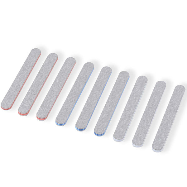 Set de 10 bâtonnets abrasifs Mini Sanding Stick Bandai Spirits pour Gunpla et maquettes, avec surfaces grises et bordures rouges, bleues et grises sur fond blanc.