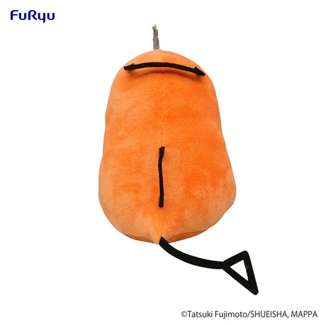 Peluche Pochita assise version Naughty de Chainsaw Man, 20 cm, avec expression espiègle et scie frontale.