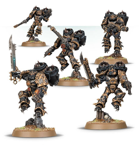 Boîte de figurines Raptors du Chaos pour Warhammer 40K, avec 5 miniatures dynamiques et armées.