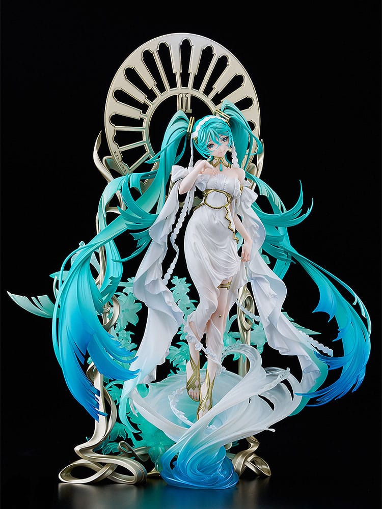 igurine Hatsune Miku PVC 1/7 – Version Yoneyama Mai, robe blanche et socle décoratif doré, 34 cm