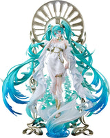 igurine Hatsune Miku PVC 1/7 – Version Yoneyama Mai, robe blanche et socle décoratif doré, 34 cm