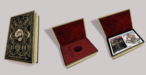 Coffret collector Berserk tomes 1 à 6 (Glénat), avec visuel du Behelit sur fond noir et doré