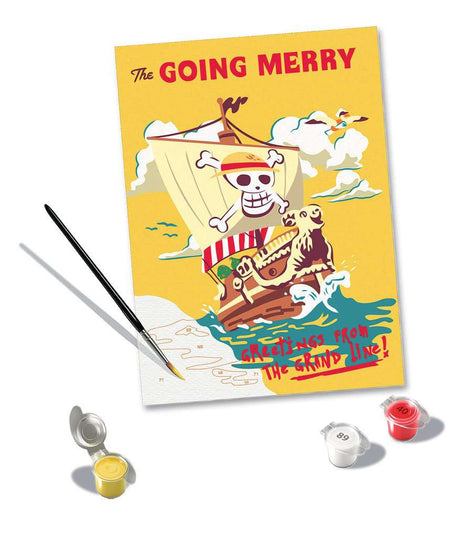 CreArt Ravensburger One Piece The Going Merry Postcard, peinture par numéros 18 x 24 cm avec Luffy et le navire Going Merry.