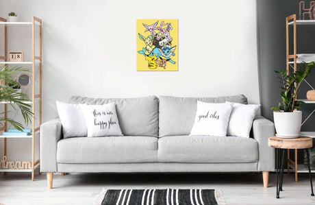 CreArt Ravensburger Pokémon Pikachu & Évoli, peinture par numéros 24 x 30 cm avec Pikachu, Évoli et plusieurs Évolitions sur fond jaune.