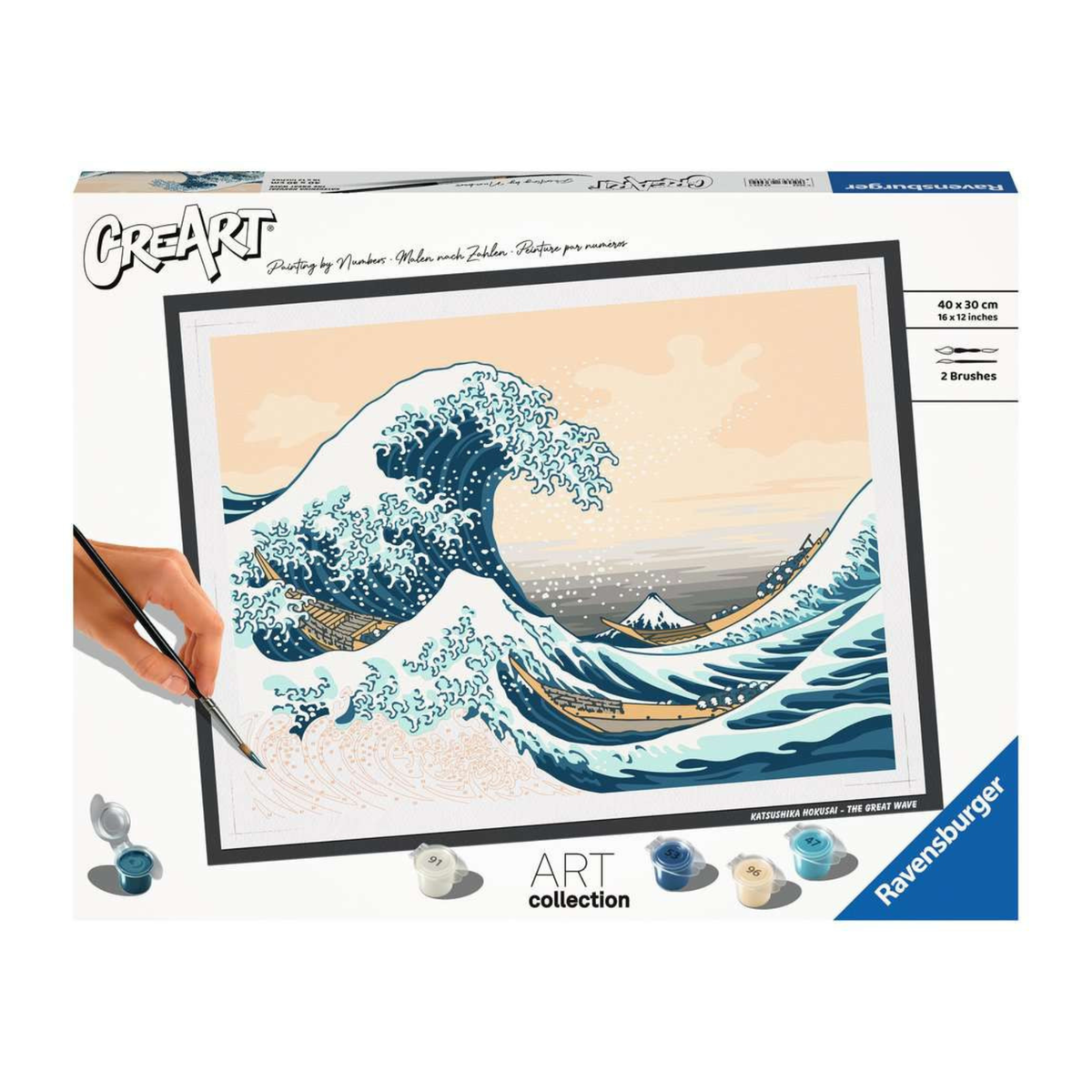 CreArt Ravensburger Collection d’Art Hokusai La Grande Vague, peinture par numéros 40 x 30 cm avec l’estampe japonaise La Grande Vague de Kanagawa.