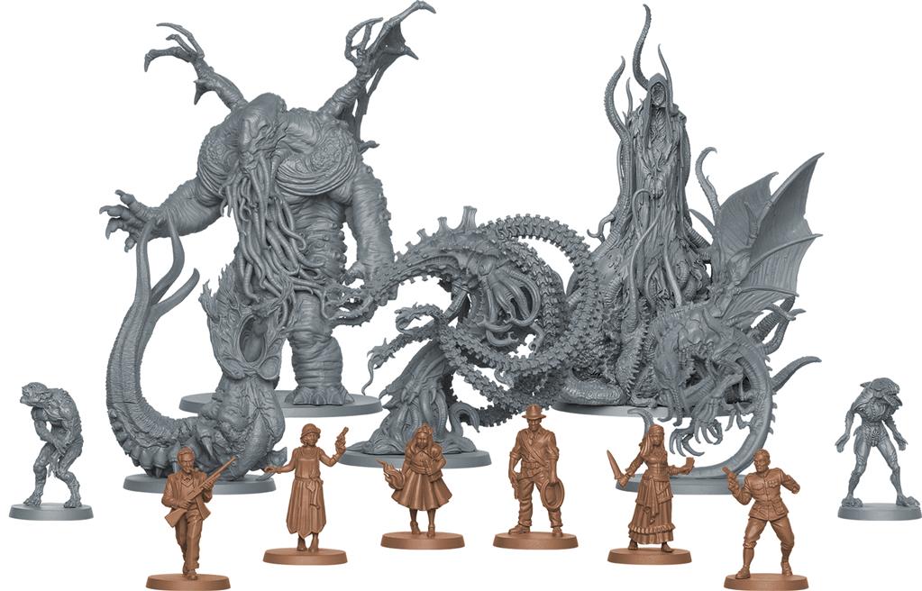 Boîte du jeu de société Cthulhu Death May Die de CMON, représentant une gigantesque créature lovecraftienne sombre aux tentacules et aux nombreux yeux rouges lumineux, avec le logo du jeu au premier plan.
