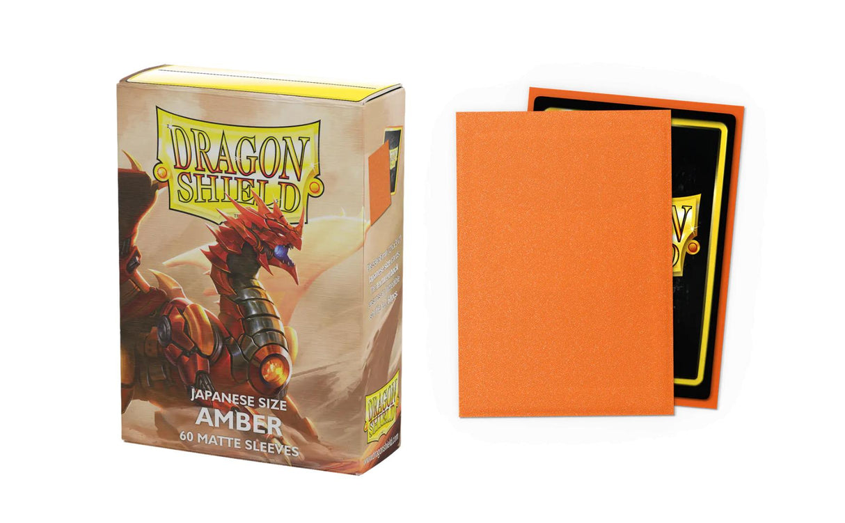 Boîte Dragon Shield Mini Matte Amber contenant 60 protège-cartes orange au format japonais avec finition mate.