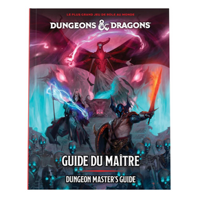 Couverture du livre Donjons & Dragons Guide du Maître 2024 en français, représentant des créatures fantastiques, des lanceurs de sorts et une armée de squelettes aux yeux bleus lumineux.