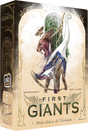 Boîte du jeu First Giants avec illustration d’animaux préhistoriques stylisés, dont un dinosaure, un mammouth et un ptérosaure.