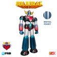 Figurine Goldorak 60 cm Metallic Touch avec finition métal, couleurs bleu, rouge, noir et argent, logo Goldorak en haut.