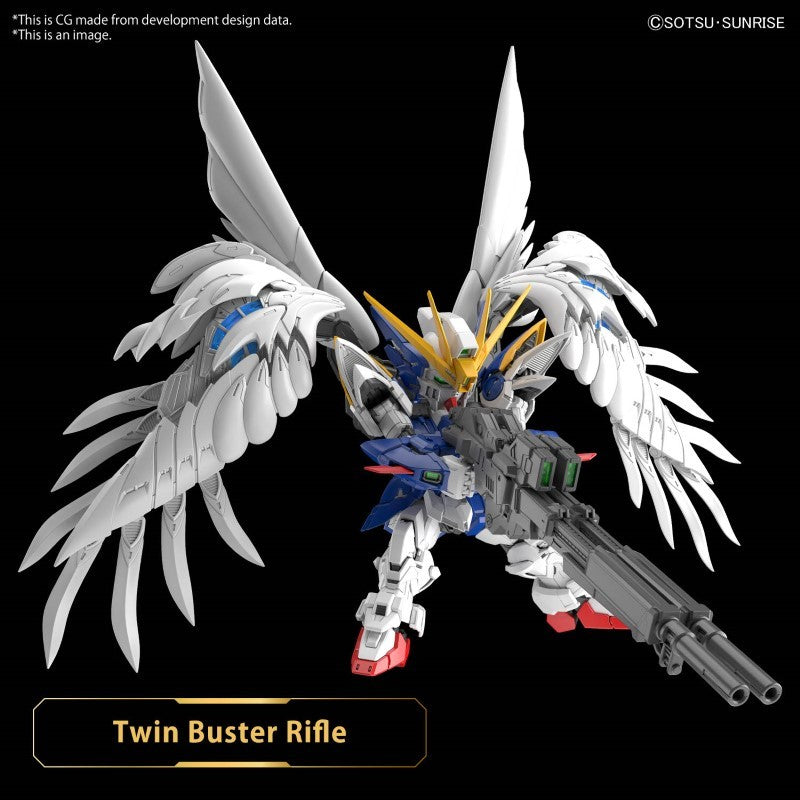 Gunpla MGSD Wing Gundam Zero EW – modèle super deformed avec ailes blanches, armement complet et design détaillé inspiré de Endless Waltz