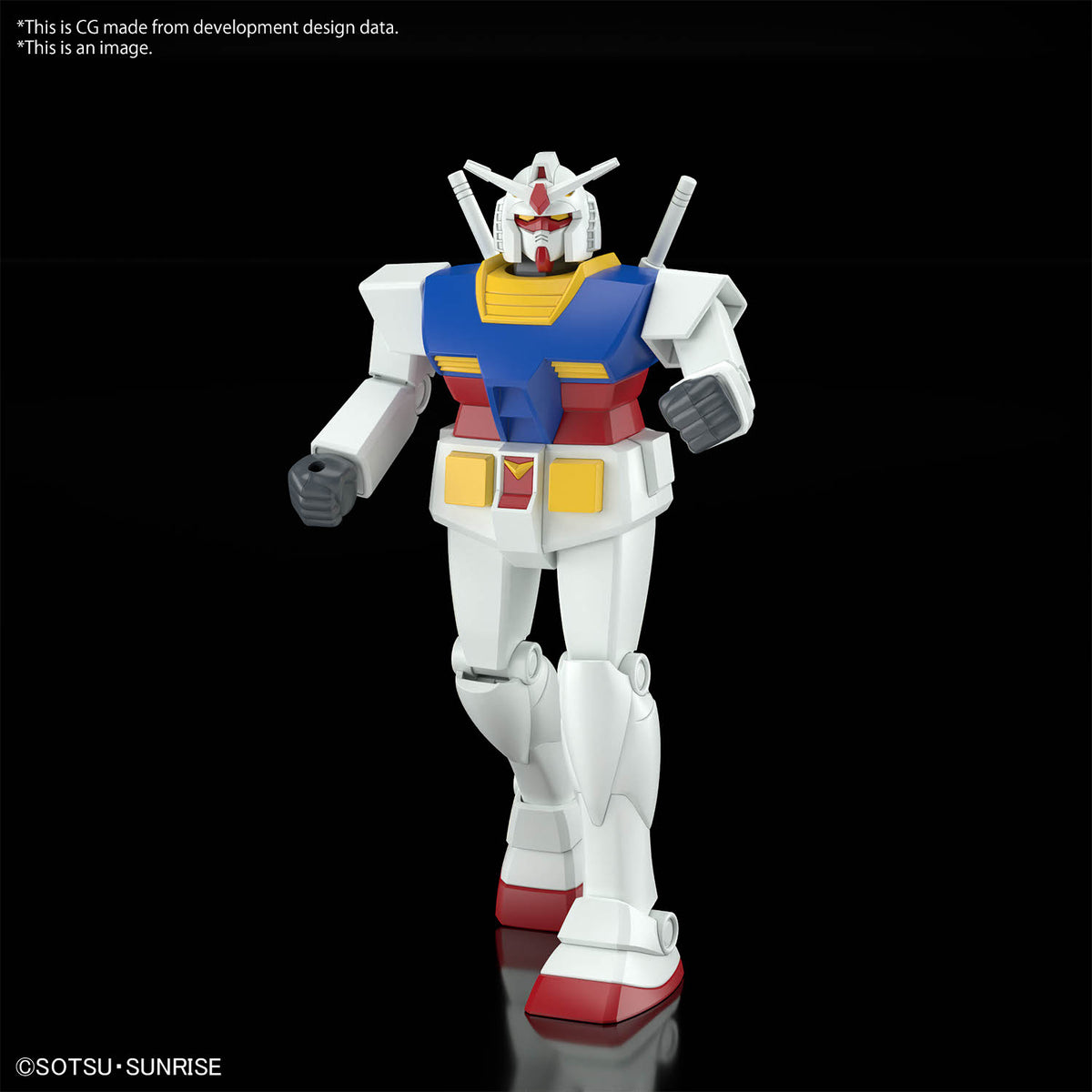 Maquette Gundam Gunpla Best Mecha Collection 1/144 RX-78-2 Gundam Revival par Bandai, robot blanc, bleu, rouge et jaune avec Beam Rifle noir et bouclier rouge sur fond blanc.