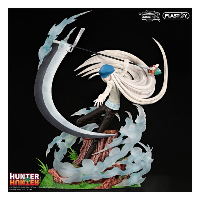 Figurine Kaito Hunter x Hunter édition limitée 333 exemplaires par Takacorp et Plastoy, statue premium 37 cm avec faux et effets d’aura.