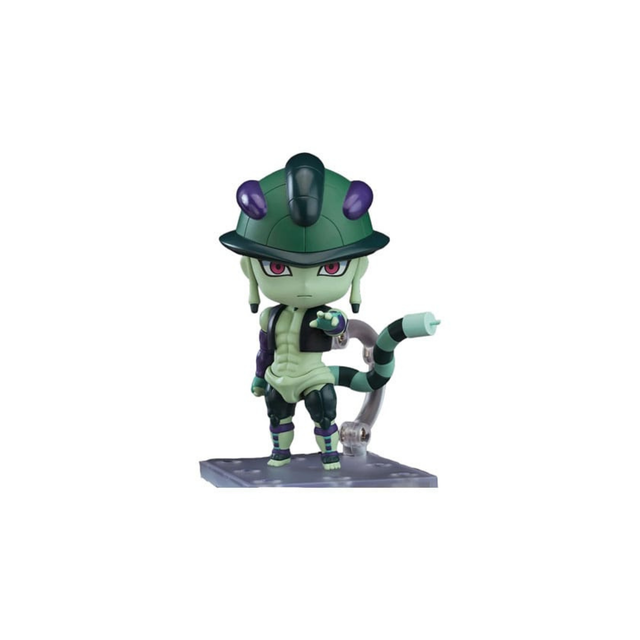 Figurine Nendoroid Hunter x Hunter Meruem, Roi des Fourmis-Chimères en version chibi avec casque vert, queue articulée et socle transparent.