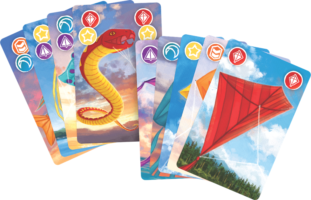 Kites jeu coopératif Matagot boîte illustrée cerfs-volants colorés