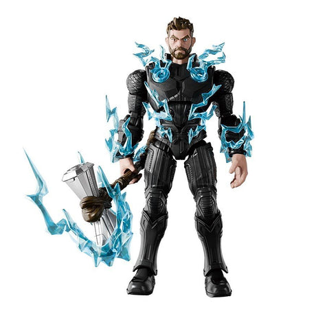 Boîte Marvel Blokees Champion Class Thor Infinity Saga avec le héros tenant Stormbreaker entouré d’éclairs bleus.