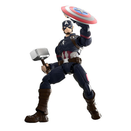 Boîte Marvel Blokees Champion Class Captain America Infinity Saga avec le héros tenant son bouclier et le marteau de Thor.
