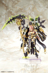 Plastic Model Kit Megami Device AUV Tsukuyomi Fabulous 1/1 de 22 cm, figurine mecha girl avec armure noire et dorée, grande faux et accessoires mécaniques.
