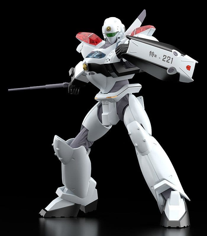 Plastic Model Kit MODEROID Patlabor 2 The Movie AV-2 Valiant 1/60 de 13 cm, mecha blanc avec bouclier 221 et arme.