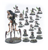 Boîte Warhammer 40,000 Combat Patrol Necrons contenant 19 figurines mécaniques : guerriers, scarabées, destroyers et un seigneur