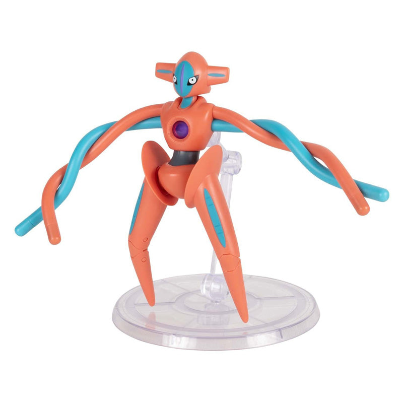Boîte Pokémon Select Deoxys Forme Normale 15 cm avec figurine orange et bleue super articulée visible dans l’emballage.