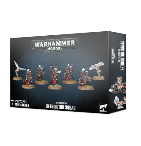 Boîte Warhammer 40K – Escouade de Rédemptrices de l’Adepta Sororitas, figurines armées d’armes lourdes pour purifier l’Imperium par le feu et la foi.