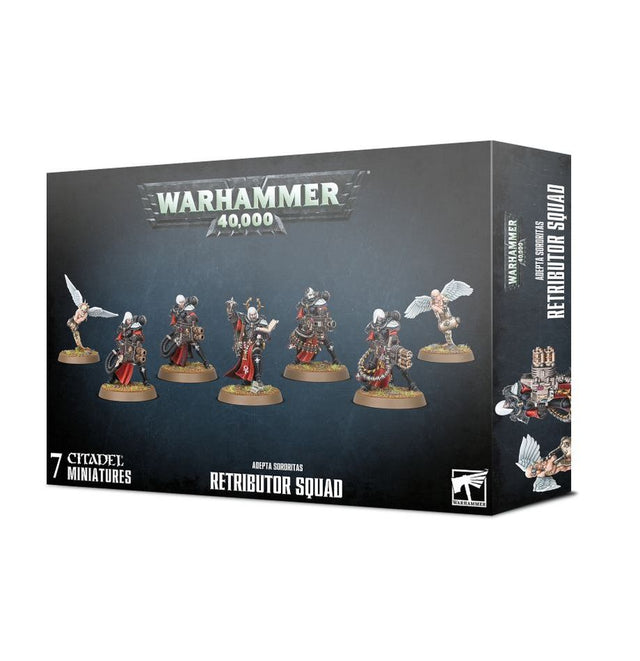 Boîte Warhammer 40K – Escouade de Rédemptrices de l’Adepta Sororitas, figurines armées d’armes lourdes pour purifier l’Imperium par le feu et la foi.