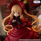 Statuette PVC Rozen Maiden Trio-Try-iT Shinku de 19 cm, représentant Shinku en robe rouge gothique avec bonnet et longs cheveux blonds.
