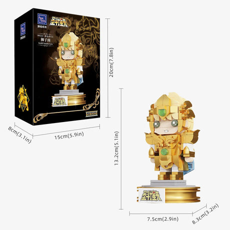 Pantasy Mini Gold Leo – Figurine chibi à construire d’Aiolia, Chevalier d’Or du Lion, avec armure dorée et base collector Saint Seiya