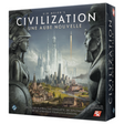 Boîte du jeu de société Sid Meier's Civilization : Une Aube Nouvelle de Fantasy Flight Games, illustrant deux statues de dirigeants historiques face à une ville évoluant d'un village ancien vers une métropole futuriste.