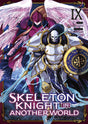 manga Skeleton Knight in Another World – Un chevalier squelette en armure dorée accompagné d’une aventurière.