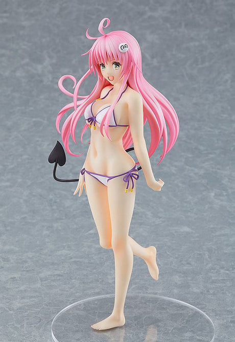 Figurine Pop Up Parade de Lala Satalin Deviluke (To Love-Ru Darkness), en bikini blanc et violet, avec ses cheveux roses et sa queue démoniaque emblématique.