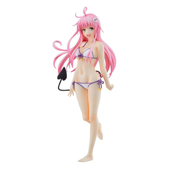 Figurine Pop Up Parade de Lala Satalin Deviluke (To Love-Ru Darkness), en bikini blanc et violet, avec ses cheveux roses et sa queue démoniaque emblématique.