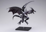 Figurine Yu-Gi-Oh! Oshi Works Dragon Noir aux Yeux Rouges de 24 cm, dragon noir aux ailes déployées sur socle transparent.