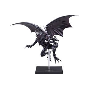 Figurine Yu-Gi-Oh! Oshi Works Dragon Noir aux Yeux Rouges de 24 cm, dragon noir aux ailes déployées sur socle transparent.