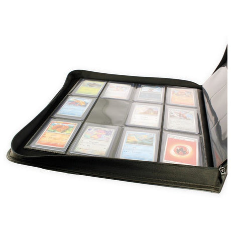 Portfolio Phoenix Shield Toploader Deluxe Zip Noir pour cartes à collectionner, album noir avec fermeture éclair, 20 pages de 12 emplacements recto verso et capacité de 480 cartes sous Toploader.